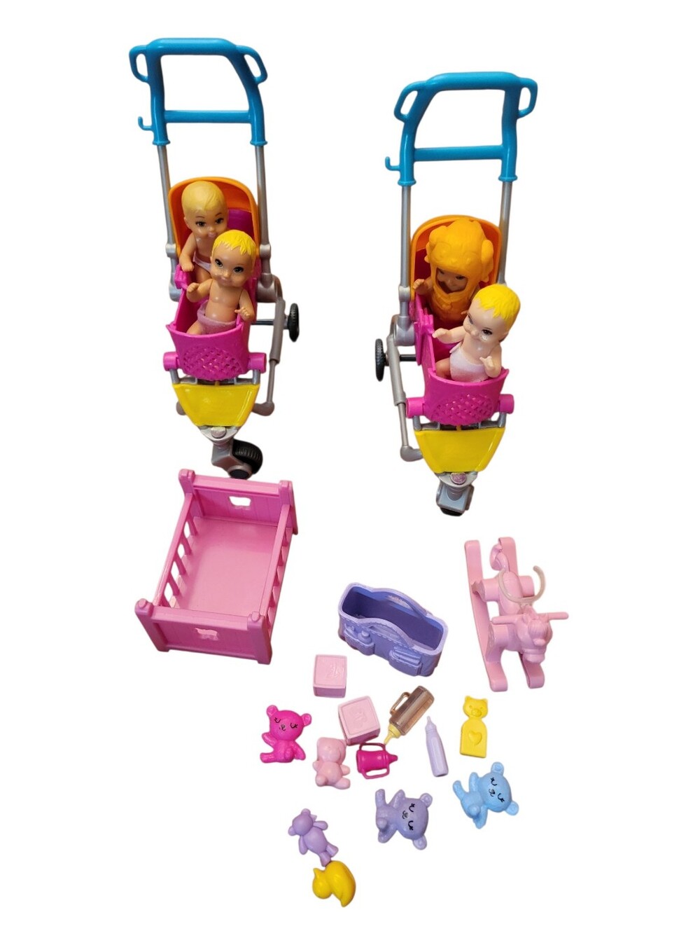 Mini Baby Doll Stroller & Accessories Set - Pink, Yellow, Blue